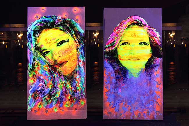 Two artworks created with fluorescent colors