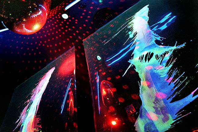Colorful Nightclub decoration with abstract motifs at Pacha Siges